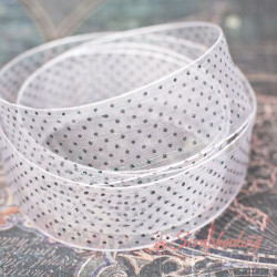 Стрічка органза 25мм горох білий перламутр, 1м