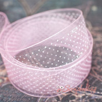 Стрічка органза 25мм горох рожевий, 1м