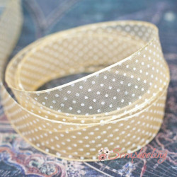 Стрічка органза 25мм горох золото, 1м