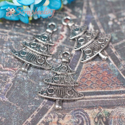 Підвіска металева новорічна ялинка срібло 26*18*2мм, 1шт