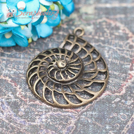 Подвеска металлическая ракушка бронза 36x28x6, 1шт