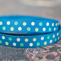 Стрічка репс 9мм горох бірюза, 1м