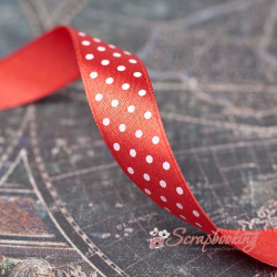 Стрічка атласна горошок, 1,5см, червона, 1м