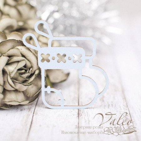 Чіпборд Valeo кольоровий Новорічний чобіт блакитний матовий 36*44мм V2258