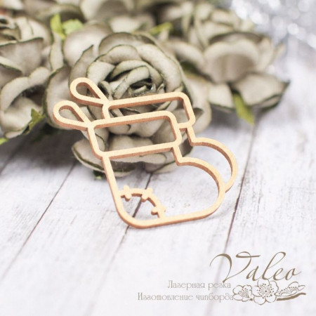 Чіпборд Valeo кольоровий Новорічний чобіт золото перламутр 32*38мм V2283