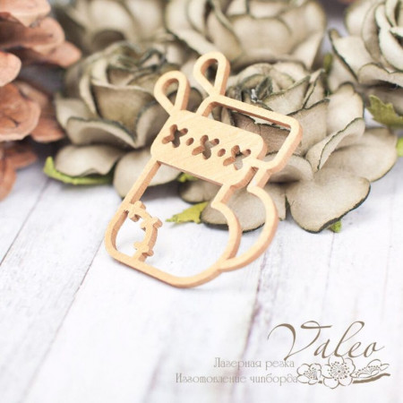 Чіпборд Valeo кольоровий Новорічний чобіт золото перламутр 36*44мм V2285