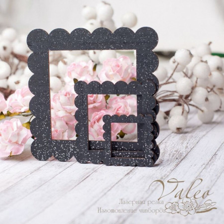 Чіпборд Valeo кольоровий набір Рамки 78*78мм 48*48мм 29*29мм чорний з глітером V2594