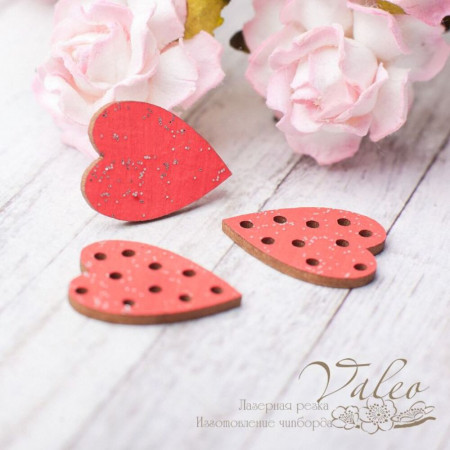 Чіпборд Valeo кольоровий набір Серця 3шт 14*19мм червоний з гліттером V2606