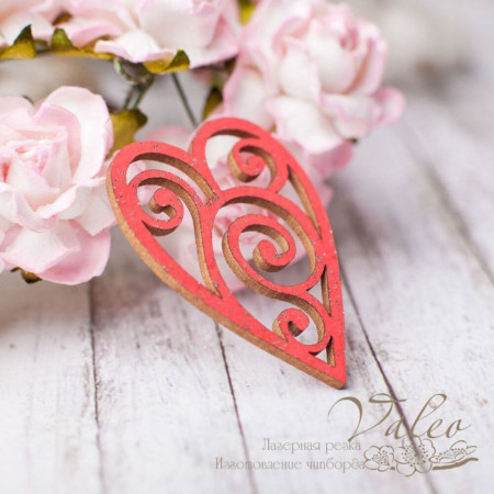 Чипборд Valeo цветной Сердечко 28*37мм красный с глиттером V2607