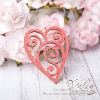 Чіпборд Valeo кольоровий Серце 28*37мм червоний з гліттером V2607