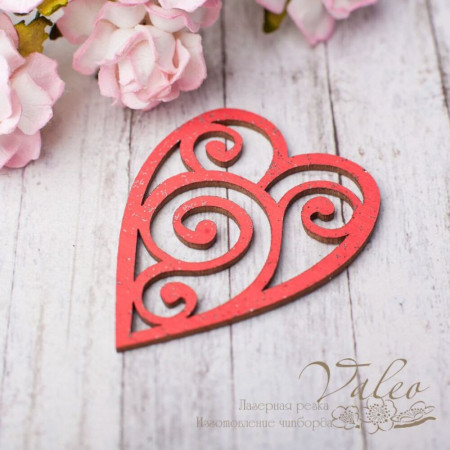 Чіпборд Valeo кольоровий Серце 38*50мм червоний з гліттером V2613