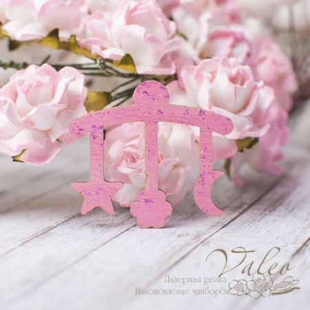 Чіпборд Valeo кольоровий Підвіска дитяча 34*31мм рожевий з глітером V2623