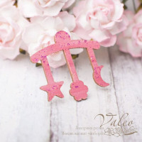 Чіпборд Valeo кольоровий Підвіска дитяча 34*31мм рожевий з глітером V2623