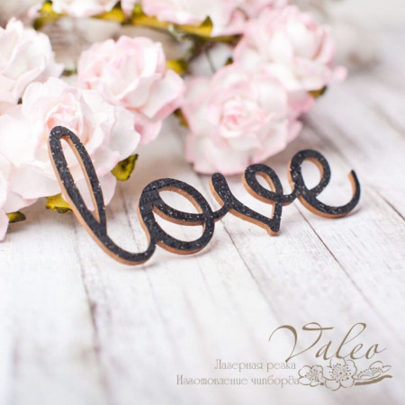 Чіпборд Valeo кольоровий Love 59*29мм чорний з глітером V2637