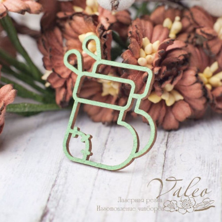 Чіпборд Valeo кольоровий Новорічний чобіт 32*38мм зелений перламутр V2421