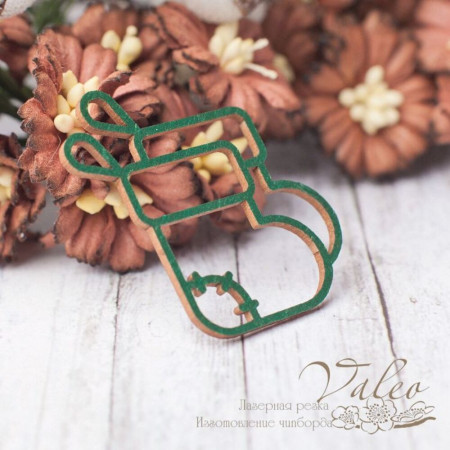 Чіпборд Valeo кольоровий Новорічний чобіт 32*38мм зелений перламутр V2421