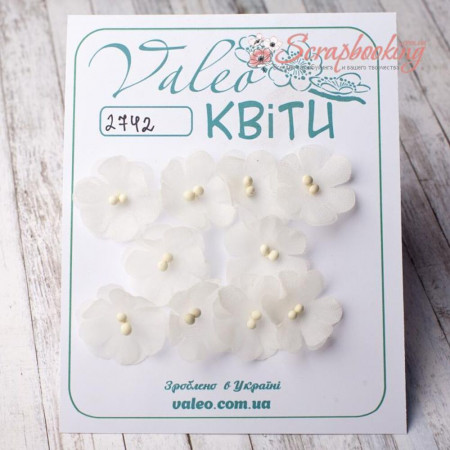Набір квітів Valeo Незабудки тканинні 2,5см білий 10шт V2742